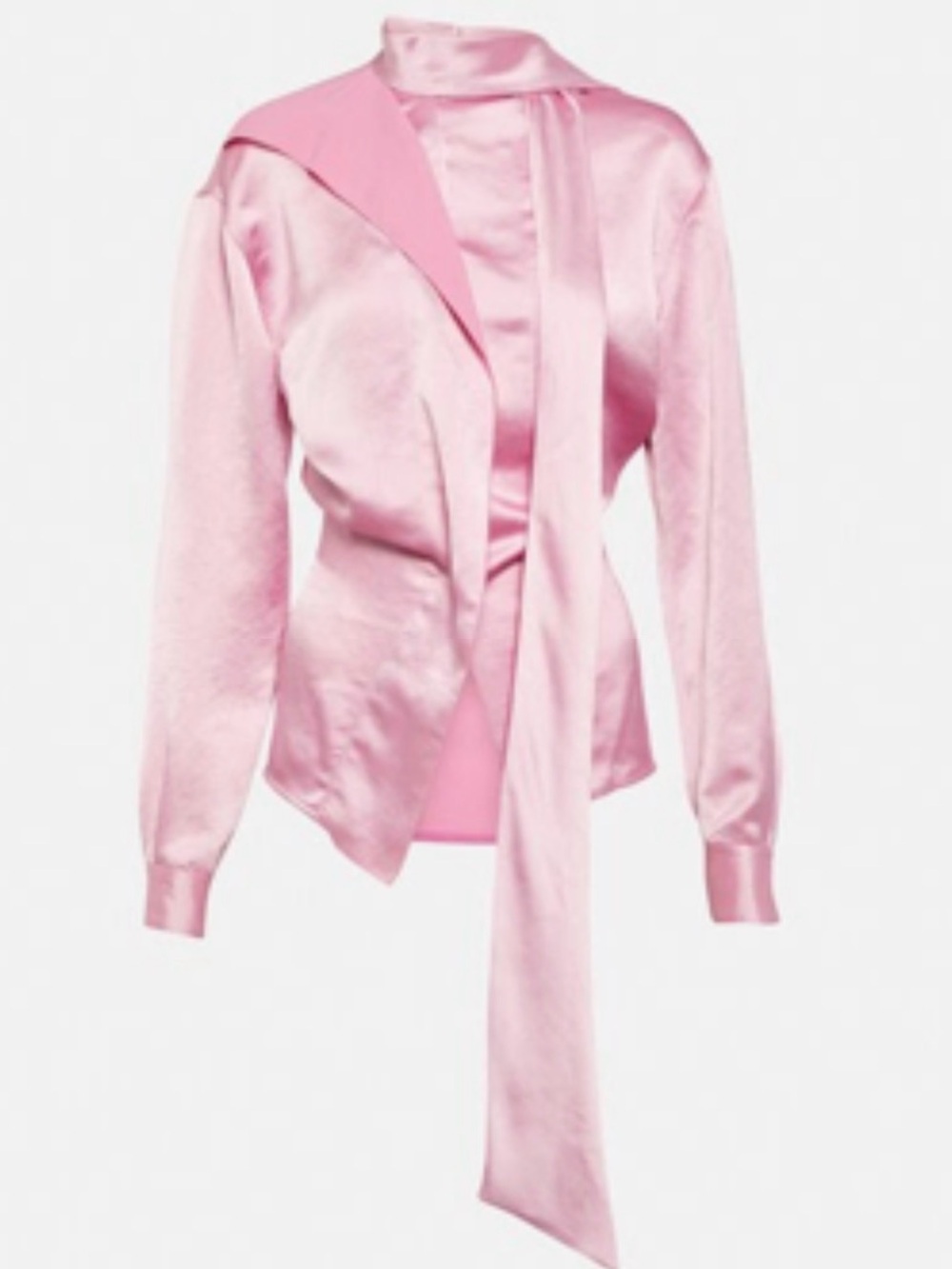 Victoria Beckham Dusky Pink Satin Tie-Neck Blouse